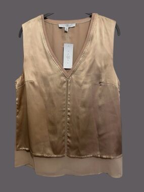 Fever 100% Silk Sleeveless Lined Blush Neutral Office Semi Formal Top Blouse M